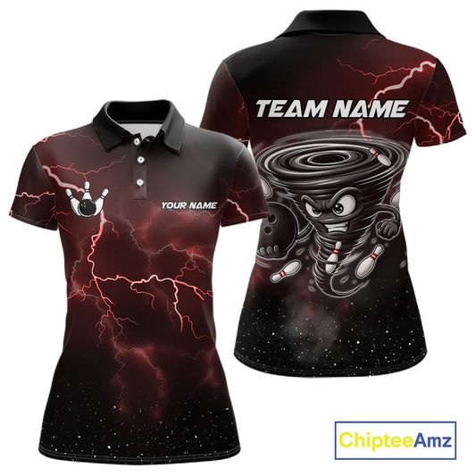 Personalized Thunder Lightning Tornado Funny Bowling Shirt For Women Custom Bowling Team Jersey |Red TDM5393