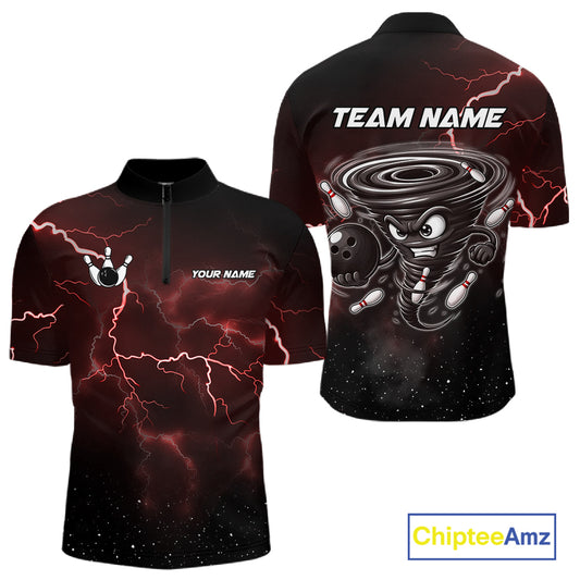 Personalized Thunder Lightning Tornado Funny Bowling Shirt For Men Custom Bowling Team Jersey |Red TDM5393