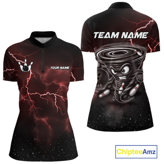 Personalized Thunder Lightning Tornado Funny Bowling Shirt For Women Custom Bowling Team Jersey |Red TDM5393