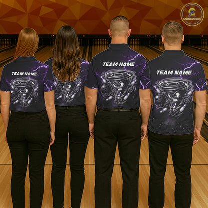 Personalized Thunder Lightning Tornado Funny Bowling Shirt For Men, Bowling Team Jersey |Purple TDM5394