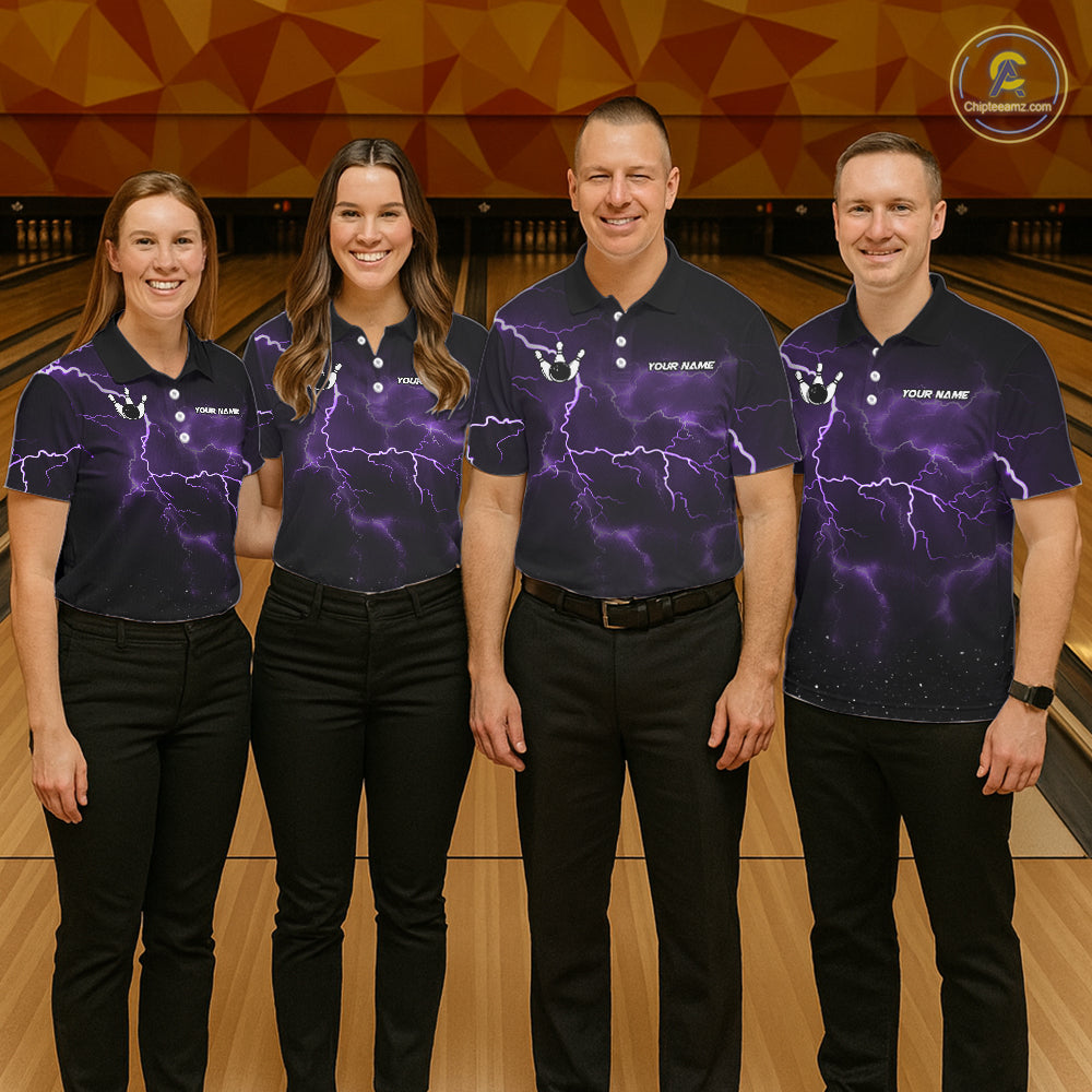 Personalized Thunder Lightning Tornado Funny Bowling Shirt For Men, Bowling Team Jersey |Purple TDM5394