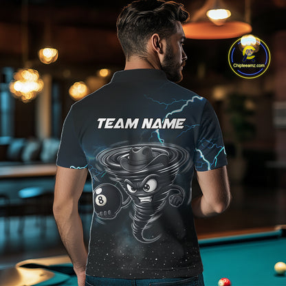 Blue Funny Tornado 8 Ball Pool Billiard Shirt For Men Custom Thunder Lightning Billiard Team Jersey TDM5396