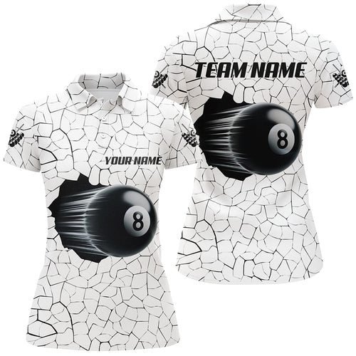 8 Ball Pool White Crack Pattern Personalized Women Billiard Polo Shirt, Funny Billiard Shirts  TDM1076