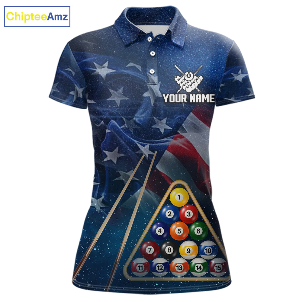 American Flag Blue Galaxy Billiard Shirt For Women Custom 8 Ball Pool Team Jersey Polo & 1/4 Zip TDM5885