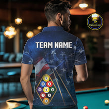 Load image into Gallery viewer, American Flag Blue Galaxy Billiard Shirt For Men Custom 9 Ball Pool Team Jersey Polo &amp; 1/4 Zip TDM5886