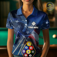 Load image into Gallery viewer, American Flag Blue Galaxy Billiard Shirt For Women Custom 9 Ball Pool Team Jersey Polo &amp; 1/4 Zip TDM5886