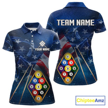 Load image into Gallery viewer, American Flag Blue Galaxy Billiard Shirt For Women Custom 9 Ball Pool Team Jersey Polo &amp; 1/4 Zip TDM5886