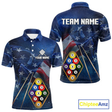 Load image into Gallery viewer, American Flag Blue Galaxy Billiard Shirt For Men Custom 9 Ball Pool Team Jersey Polo &amp; 1/4 Zip TDM5886