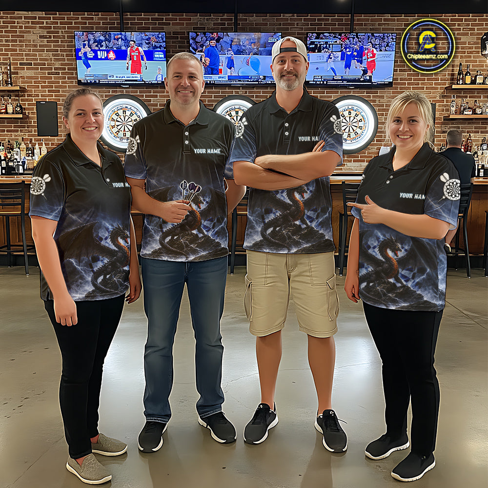 Lightning Dragon Darts Shirt With Pocket Option For Men, Dart Jersey |Blue TDM6029