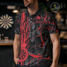 Load image into Gallery viewer, Red Grunge Dart Jerseys For Men, Fire Flame Dart Board Custom Name Dragon Darts League Shirts TDM3857