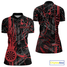 Load image into Gallery viewer, Red Grunge Dart Jerseys For Women, Fire Flame Dart Board Custom Name Dragon Darts League Shirts TDM3857