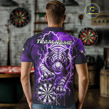 Load image into Gallery viewer, Personalized Thunder Lightning Tiger Dart Shirts For Men Custom 3D Dart League Team Jersey|Purple TDM3860