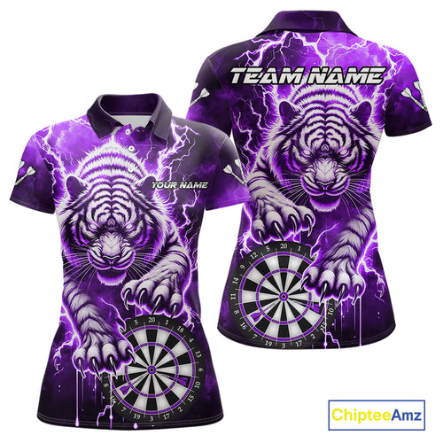 Personalized Thunder Lightning Tiger Dart Shirts For Women Custom 3D Dart League Team Jersey|Purple TDM3860