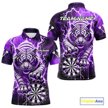 Load image into Gallery viewer, Personalized Thunder Lightning Tiger Dart Shirts For Men Custom 3D Dart League Team Jersey|Purple TDM3860