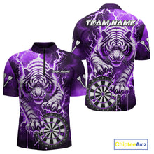 Load image into Gallery viewer, Personalized Thunder Lightning Tiger Dart Shirts For Men Custom 3D Dart League Team Jersey|Purple TDM3860