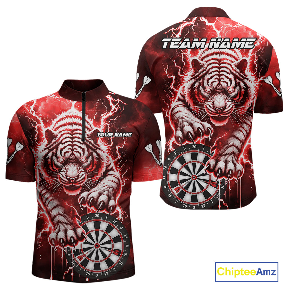 Personalized Thunder Lightning Tiger Dart Shirts For Men Custom 3D Dart League Team Jersey|Red TDM3861