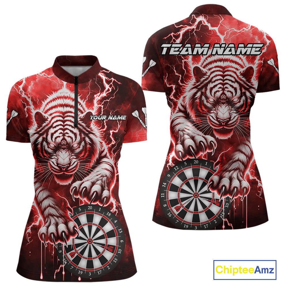 Personalized Thunder Lightning Tiger Dart Shirts For Women Custom 3D Dart League Team Jersey|Red TDM3861