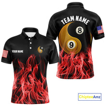 Load image into Gallery viewer, Red Flaming Ying And Yang 8 Ball &amp; 9 Ball Billiard Shirts For Men Custom Pool Billiard Jerseys TDM3864