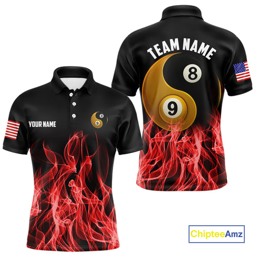 Red Flaming Ying And Yang 8 Ball & 9 Ball Billiard Shirts For Men Custom Pool Billiard Jerseys TDM3864