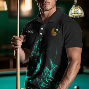 Turquoise Flaming Ying And Yang 8 Ball & 9 Ball Billiard Shirt For Men Custom Pool Billiard Jersey TDM3865
