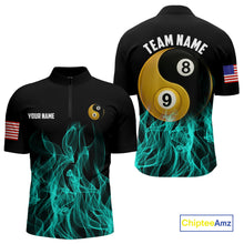 Load image into Gallery viewer, Turquoise Flaming Ying And Yang 8 Ball &amp; 9 Ball Billiard Shirt For Men Custom Pool Billiard Jersey TDM3865