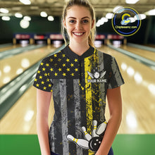 Load image into Gallery viewer, Yellow Grunge American Flag Patriotic Bowling Shirts For Women Custom Bowling Jersey Polo &amp; 1/4 Zip TDM6288