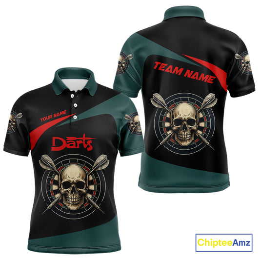 Grunge Skull And Dartboard Custom Polo Darts Shirt For Men - Darts Team Jersey NYN0700