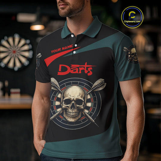 Grunge Skull And Dartboard Custom Polo Darts Shirt For Men - Darts Team Jersey NYN0700
