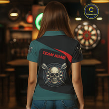 Load image into Gallery viewer, Grunge Skull And Dartboard Custom Polo Darts Shirt For Women - Darts Team Jersey NYN0700