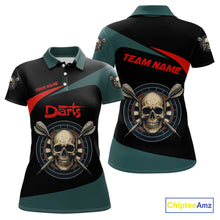 Load image into Gallery viewer, Grunge Skull And Dartboard Custom Polo Darts Shirt For Women - Darts Team Jersey NYN0700