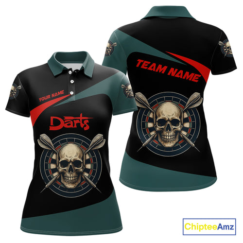 Grunge Skull And Dartboard Custom Polo Darts Shirt For Women - Darts Team Jersey NYN0700