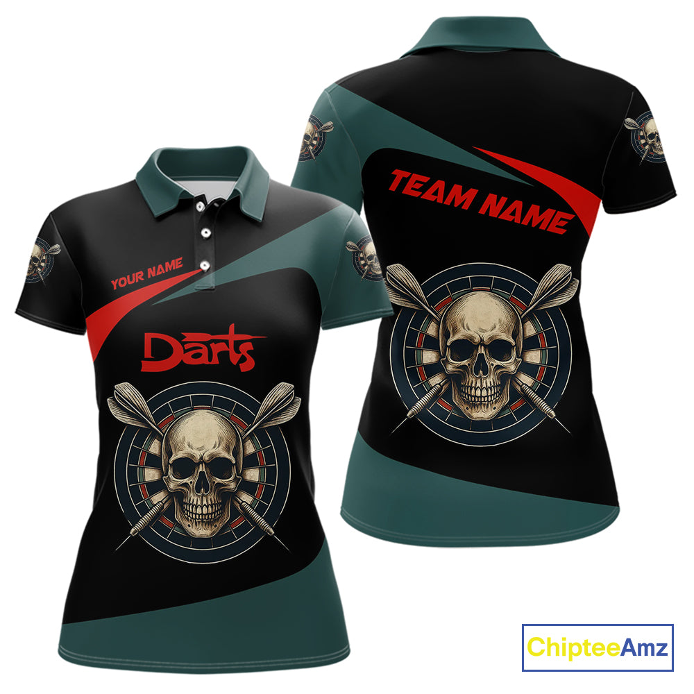 Grunge Skull And Dartboard Custom Polo Darts Shirt For Women - Darts Team Jersey NYN0700