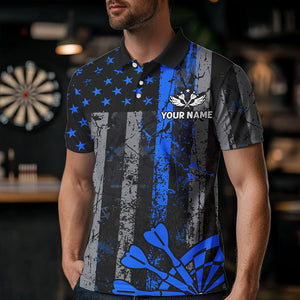 Custom Blue Grunge US Flag Patriotic Darts Shirt For Men, Retro Darts Board Darts Team Jerseys TDM2184