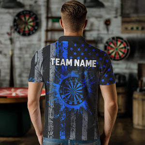 Custom Blue Grunge US Flag Patriotic Darts Shirt For Men, Retro Darts Board Darts Team Jerseys TDM2184