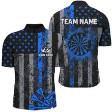 Load image into Gallery viewer, Custom Blue Grunge US Flag Patriotic Darts Shirt For Men, Retro Darts Board Darts Team Jerseys TDM2184