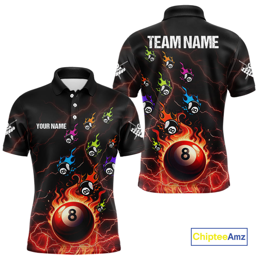 Personalized Funny Colorful Fire Flame 8 Ball Billiard Shirt For Men Custom Pool Team Jersey |Red TDM4966