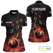 Load image into Gallery viewer, Personalized Funny Colorful Fire Flame 8 Ball Billiard Shirt For Women Custom Pool Team Jersey |Red TDM4966