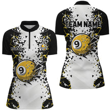 Load image into Gallery viewer, Funny 9 Ball Pool Crack Pattern Custom Women Billiard Polo &amp; 1/4 Zip Shirts, 9 Ball Billiard Jerseys TDM2946