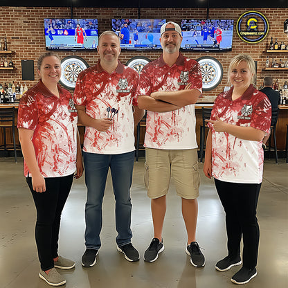 Personalized Red Grunge Darts Jerseys For Men Custom Darts Team Shirts Polo & Quarter Zip TDM5894