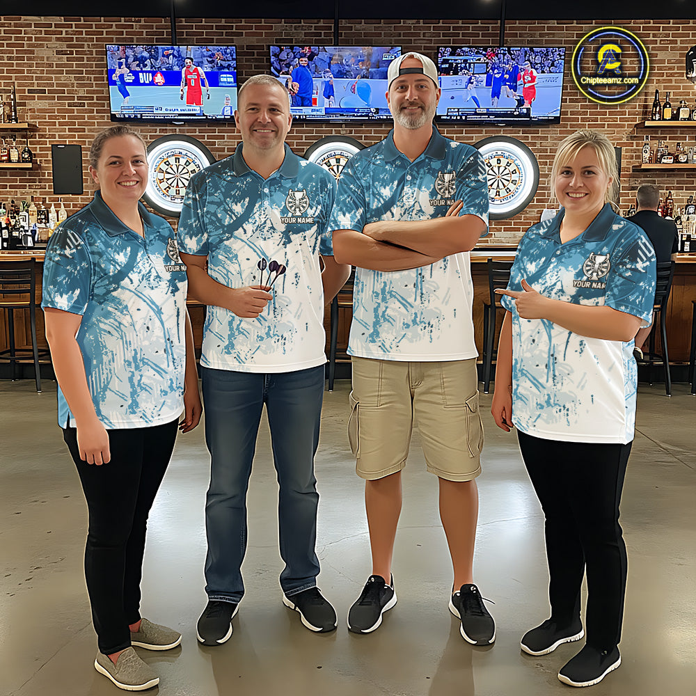 Personalized Blue Grunge Darts Jerseys For Men Custom Darts Team Shirts Polo & Quarter Zip TDM5895
