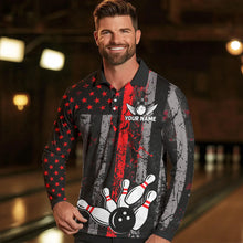 Load image into Gallery viewer, Red And Black Grunge American Flag Patriotic Bowling Shirts For Men Custom Bowling Team Jerseys TDM3696