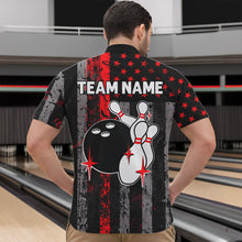 Load image into Gallery viewer, Red And Black Grunge American Flag Patriotic Bowling Shirts For Men Custom Bowling Team Jerseys TDM3696