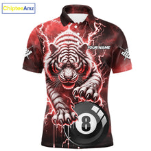 Load image into Gallery viewer, Red 8 Ball Thunder Lightning Tiger Billiard Shirt For Men Custom Pool Team Jersey Polo, 1/4 Zip TDM6037