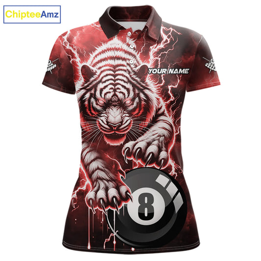 Red 8 Ball Thunder Lightning Tiger Billiard Shirt For Women Custom Pool Team Jersey Polo, 1/4 Zip TDM6037