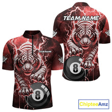 Load image into Gallery viewer, Red 8 Ball Thunder Lightning Tiger Billiard Shirt For Men Custom Pool Team Jersey Polo, 1/4 Zip TDM6037