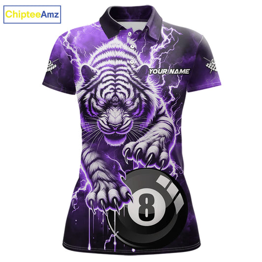 Purple 8 Ball Thunder Lightning Tiger Billiard Shirt For Women Custom Pool Team Jersey Polo, 1/4 Zip TDM6038