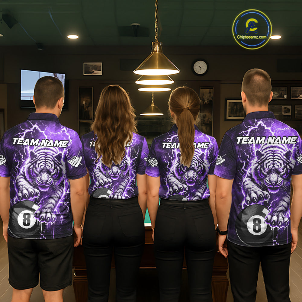 Purple 8 Ball Thunder Lightning Tiger Billiard Shirt For Men Custom Pool Team Jersey Polo, 1/4 Zip TDM6038