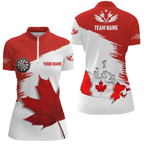 Personalized Canada Leaf Darts Women Quarter-Zip Shirts Custom Canadian Flag Darts Shirts TDM1405