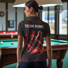 Load image into Gallery viewer, Personalized Red Smoke Skull Billiard Shirts For Women Custom Death Skeleton Billiard Jerseys TDM3869