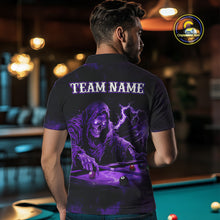 Load image into Gallery viewer, Personalized Purple Smoke Skull Billiard Shirts For Men Custom Death Skeleton Billiard Jerseys TDM3870